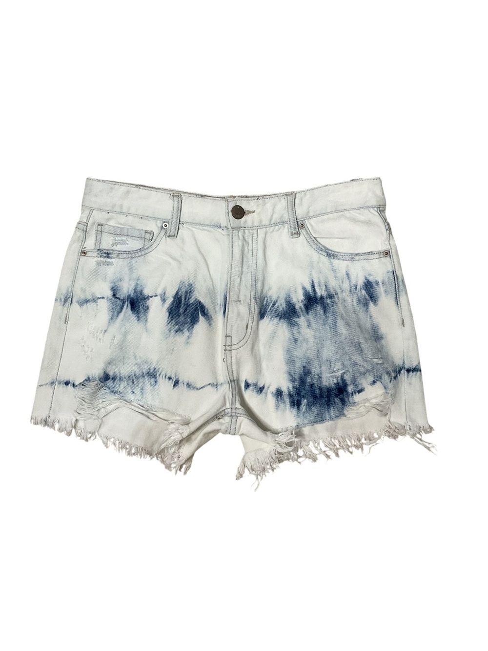 Gilded Intent L Bleached Tie Dye Distressed Denim Cutoff Shorts Frayed Hem
